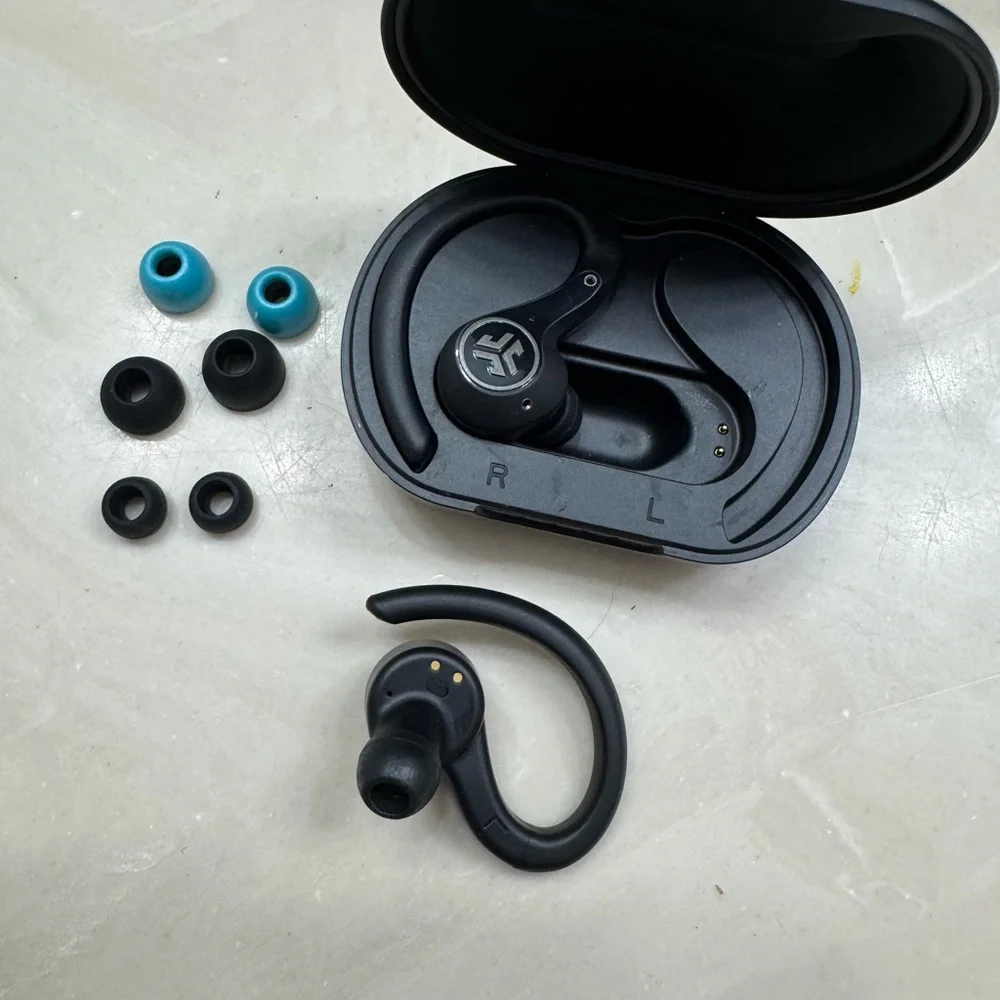 Black Wireless Earbuds with Ear Hooks